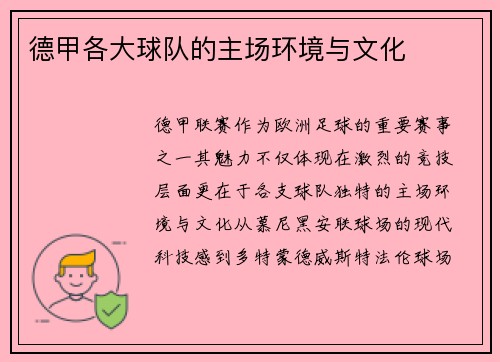 德甲各大球队的主场环境与文化