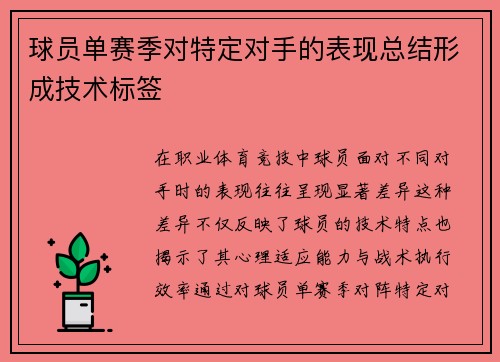 球员单赛季对特定对手的表现总结形成技术标签