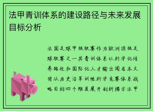 法甲青训体系的建设路径与未来发展目标分析