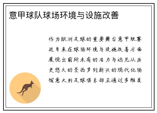 意甲球队球场环境与设施改善