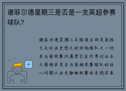 谢菲尔德星期三是否是一支英超参赛球队？